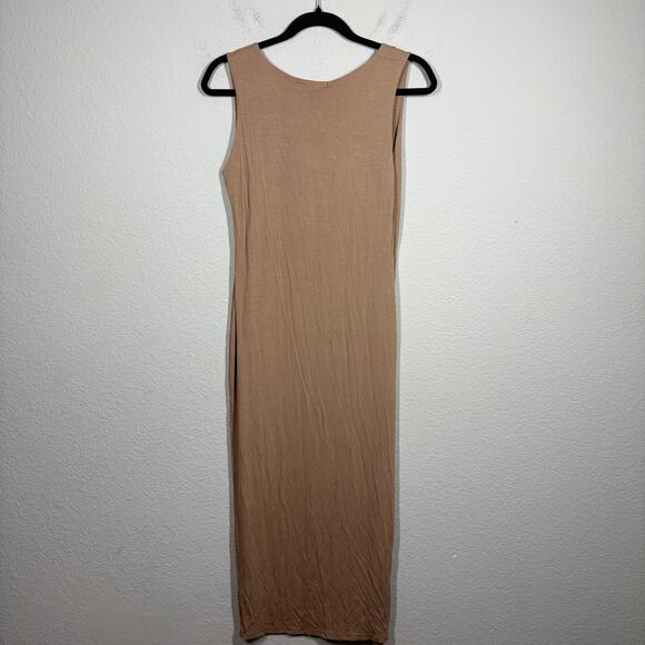 Missguided Size 6 Plunge Sheath Dress Camel Tan Hourglass Sleeveless Stretch - Picture 3 of 9